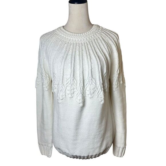 Chadwicks White Chunky Bobble Knit Sweater Medium | Cottagecore Relaxed Pullover - Picture 1 of 6